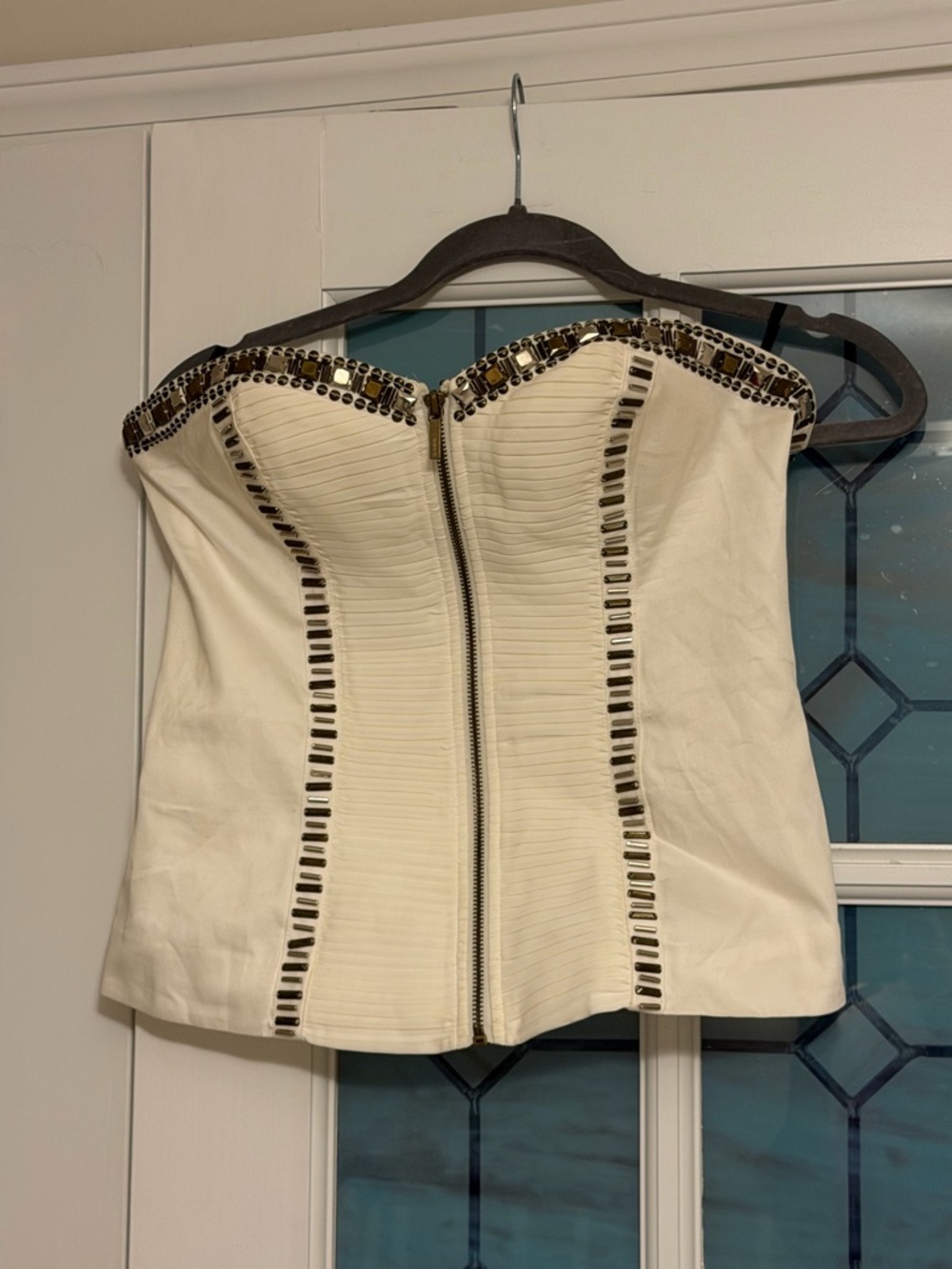 bebe Ivory Strapless Beaded Bustier Corset Top